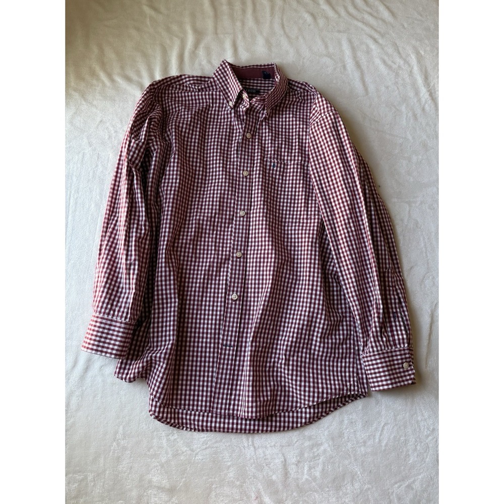 Men's S IZOD Premium Essentials Burgundy/White Plaid Long Sl, Shirt Button M